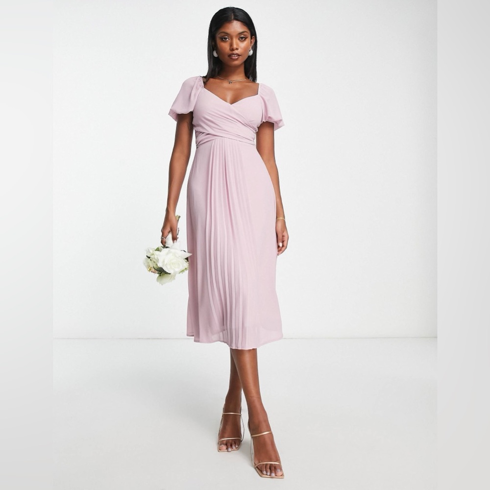 ASOS Pink midi cross front bridesmaid dress TFNC